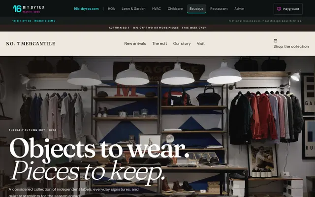 Screenshot of the fictional Boutique / Small Business demo site