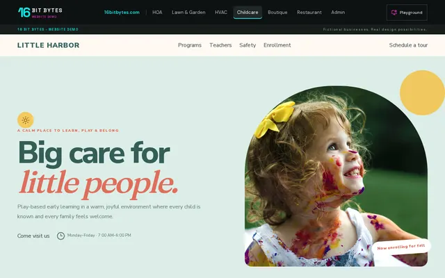 Screenshot of the fictional Childcare demo site