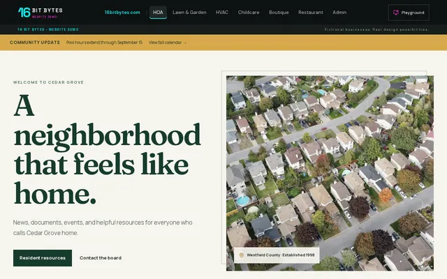 Screenshot of the fictional HOA / community demo site