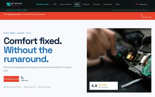Screenshot of the fictional HVAC demo site