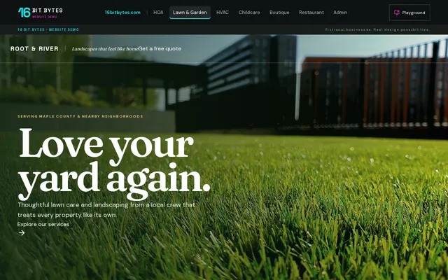 Screenshot of the fictional Lawn & Garden demo site