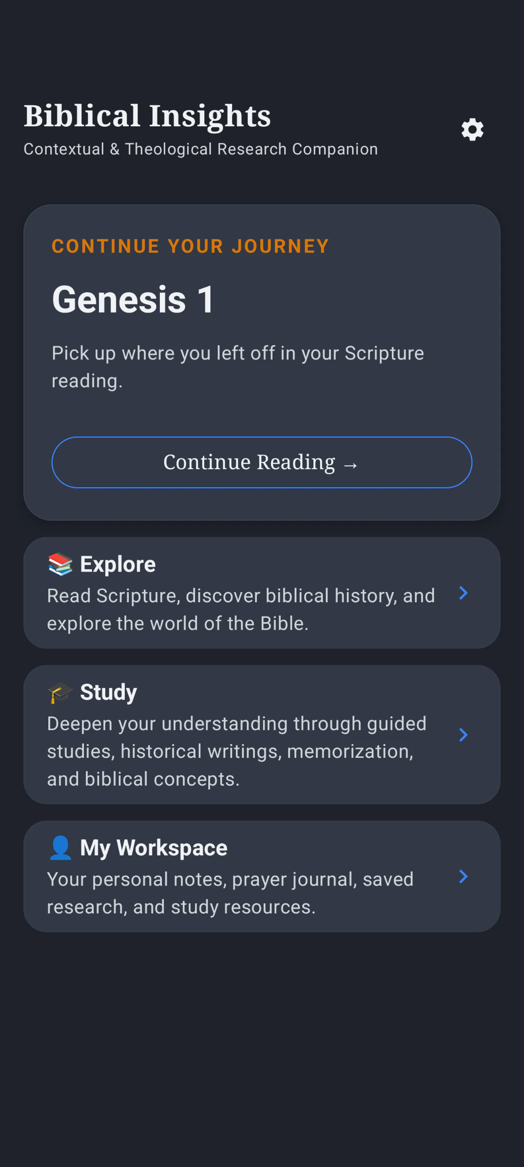 Biblical Insights home screen