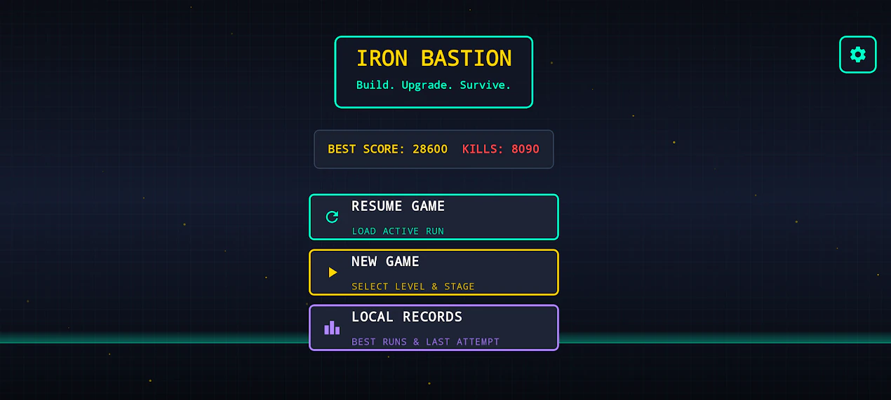 Iron Bastion game menu